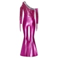 thumbnail image 4 of TiaoBug Girls Metallic One Shoulder Flared Jumpsuit 70s Disco Dance Outfit Kids Pageant Party Formal Romper Hot Pink 10, 4 of 7