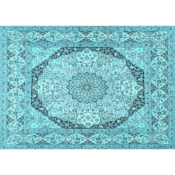 Ahgly Company Indoor Rectangle Medallion Light Blue Traditional Area Rugs, 2' x 5'