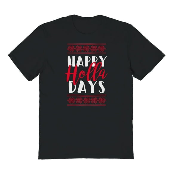 Christmas Holiday Happy Holla Days Script Graphic Black Men's Cotton T-Shirt