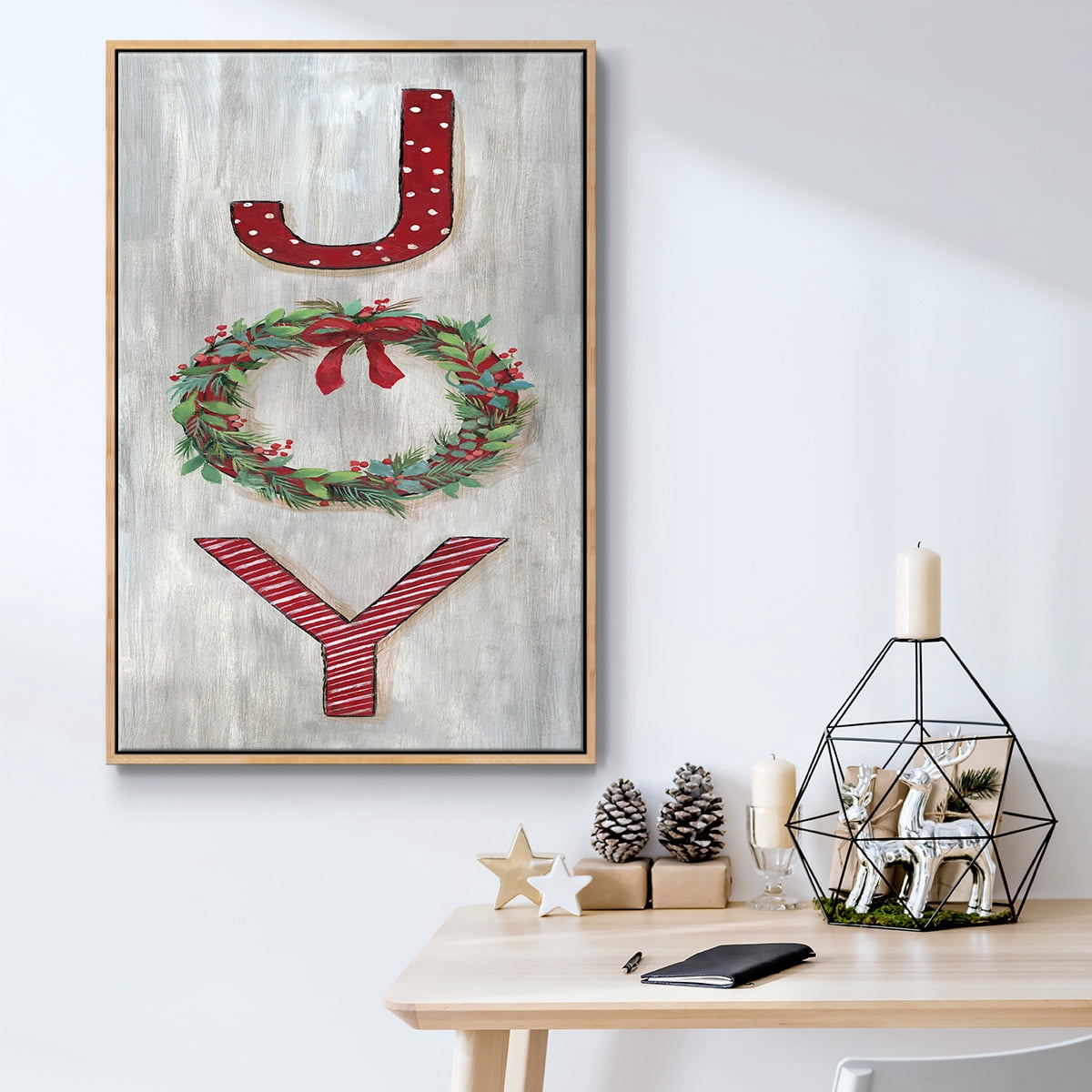 Joy - Framed Gallery Wrapped Holiday Canvas - 25 x 37 - Natural Wood Frame