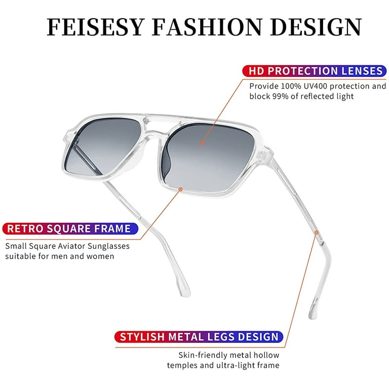 FEISEDY Vintage Square 70s Flat Aviator Sunglasses Women Men Metal Design Shades B2752
