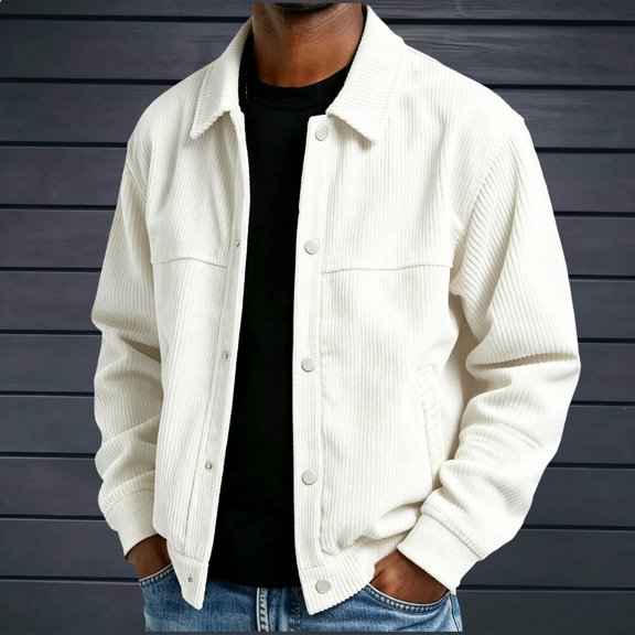 Mifsaly Mens Corduroy Bomber Jackets Snap Button Collared Jacket Fall Winter Classic Vantage Street Daily Going Out Outfits with Pockets
