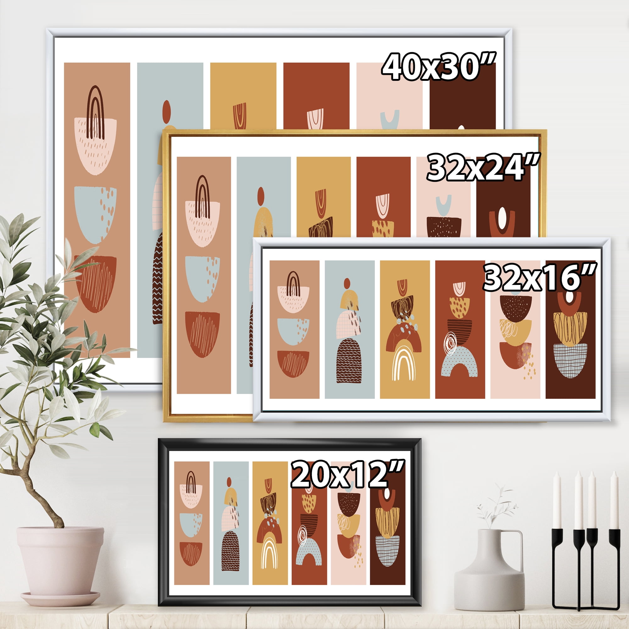 Designart 'Compostion Minimalistic of Organic Shapes II' Modern Framed Canvas Wall Art Print