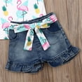 thumbnail image 5 of Aunavey Toddler Baby Girls Summer Shorts Set Flamingo Shirts Top Short Jeans Pants Clothes Outfits, 5 of 6