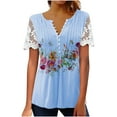 thumbnail image 3 of QATAINLAV Womens Lace Tops Dressy Casual Short Sleeve Summer Henley Shirts Fashion Floral Print Button V Neck Tunic Blouses Blue S Sales Today, 3 of 7