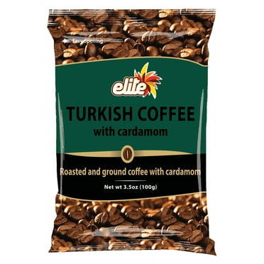 Elite Turkish Roasted Ground Coffee with Cardamom, 3.5 oz Bag