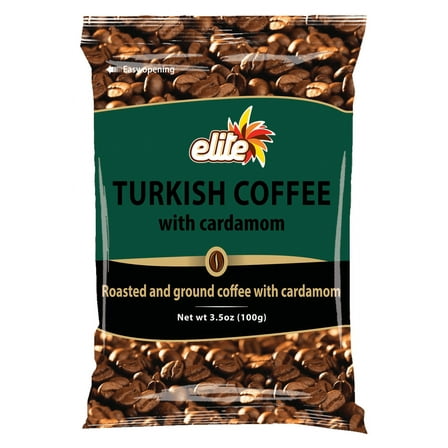 Elite Turkish Roasted Ground Coffee with Cardamom, 3.5 oz Bag