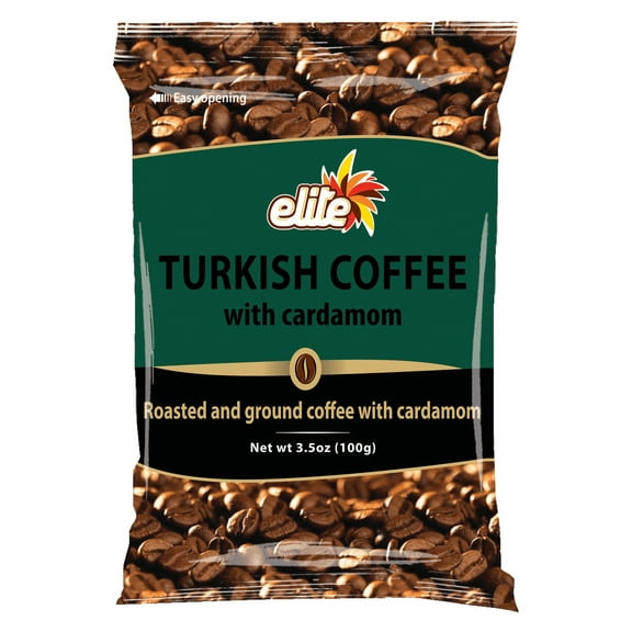 Elite Turkish Roasted Ground Coffee with Cardamom, 3.5 oz Bag