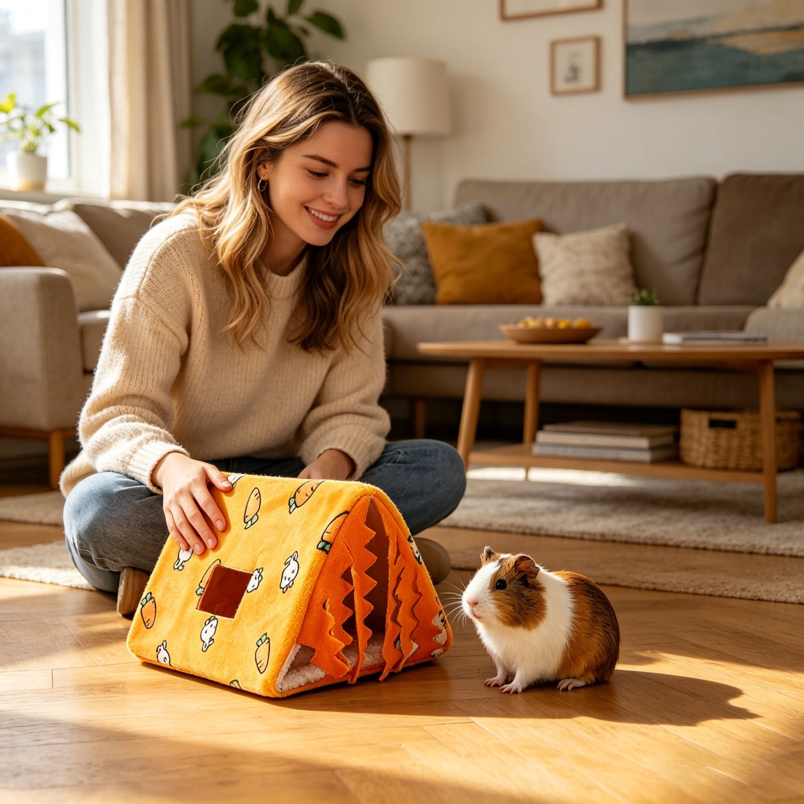 BVCL Pig Tunnel Bed With Curtain Flannel Hidden Washable Rabbit Hiding Place Bedroom Hamster Hedgehog Living Room