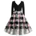 thumbnail image 3 of Women's Casual Fashion Christmas Holiday Print V-neck Vintage Dress for Retro Style and Party Occasions, Comfortable Women's Long Sleeve Holiday Dress,Light pink,L, 3 of 3