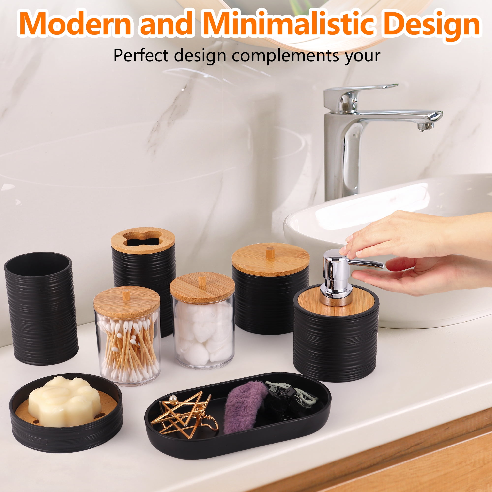 Bathroom Accessory Set,10 PCS Bathroom Set with Trash Can,Toothbrush Holder,Soap Dispenser,Toothbrush Cup,Vanity Tray,Soap Dish,Toilet Brush,Qtip Holders