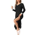 thumbnail image 4 of INSPIRE CHIC Women's Nightgown Long Sleeve V Neck Soft Night Shirt Dress with Pockets M Black, 4 of 6