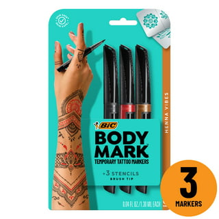 BODYMARK Pastel Colors Temporary Tattoo Marker for Skin, Premium Brush Tip,  5 Count Pack of Assorted Colors and Stencils, Skin-Safe Temporary Tattoo  Markers Set 