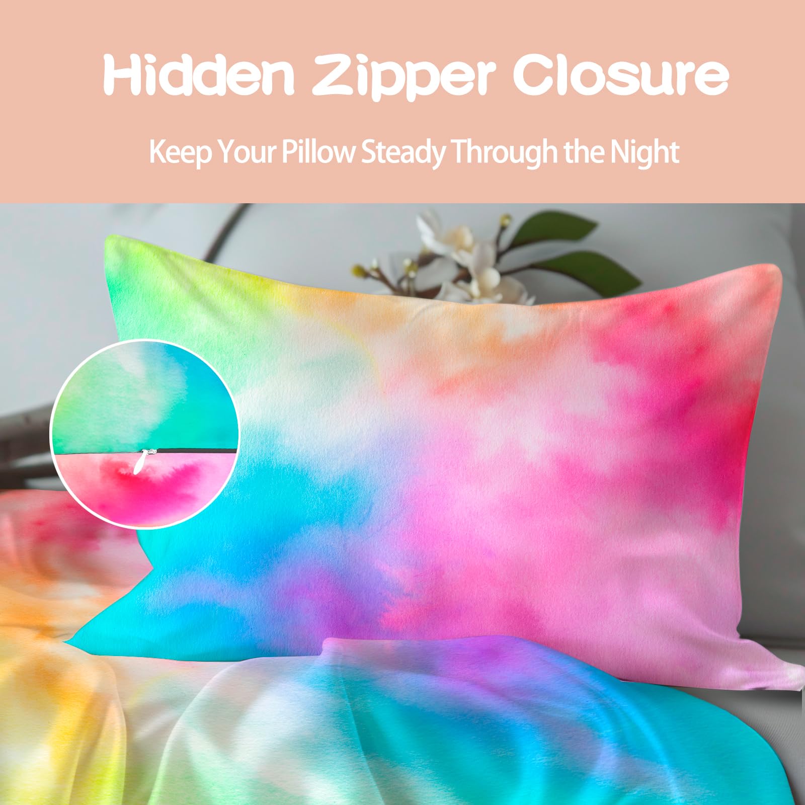 Satin Pillowcase For Hair And Skin Softer Than Mulberry Silk Pillow Cases 2 Pack  Fade Resistant Pillowcases With Zipper Standard Size Set Of 2 Rainbow Tie Dye