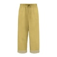 thumbnail image 6 of LEKODE Capris Pants for Women Cotton Linen Casual Summer Straight Wide Leg Loose Drawstring Elastic Cropped Trouser Yellow L, 6 of 6