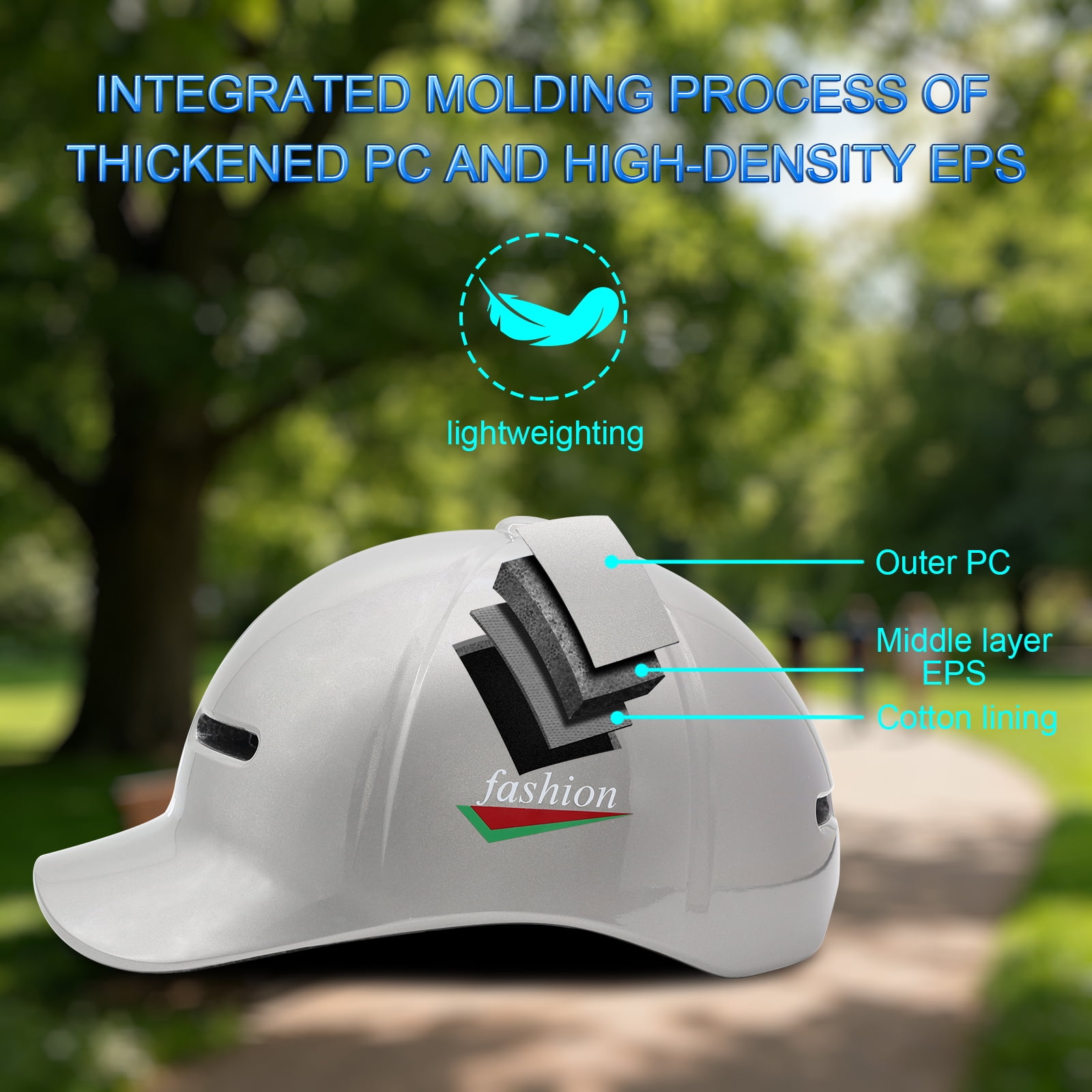 Adult bicycle helmet, unisex - comfortable, lightweight, adjustable baseball cap style cycling helmet, suitable for urban commuting, road cycling, rollerblading, and scooter riding.