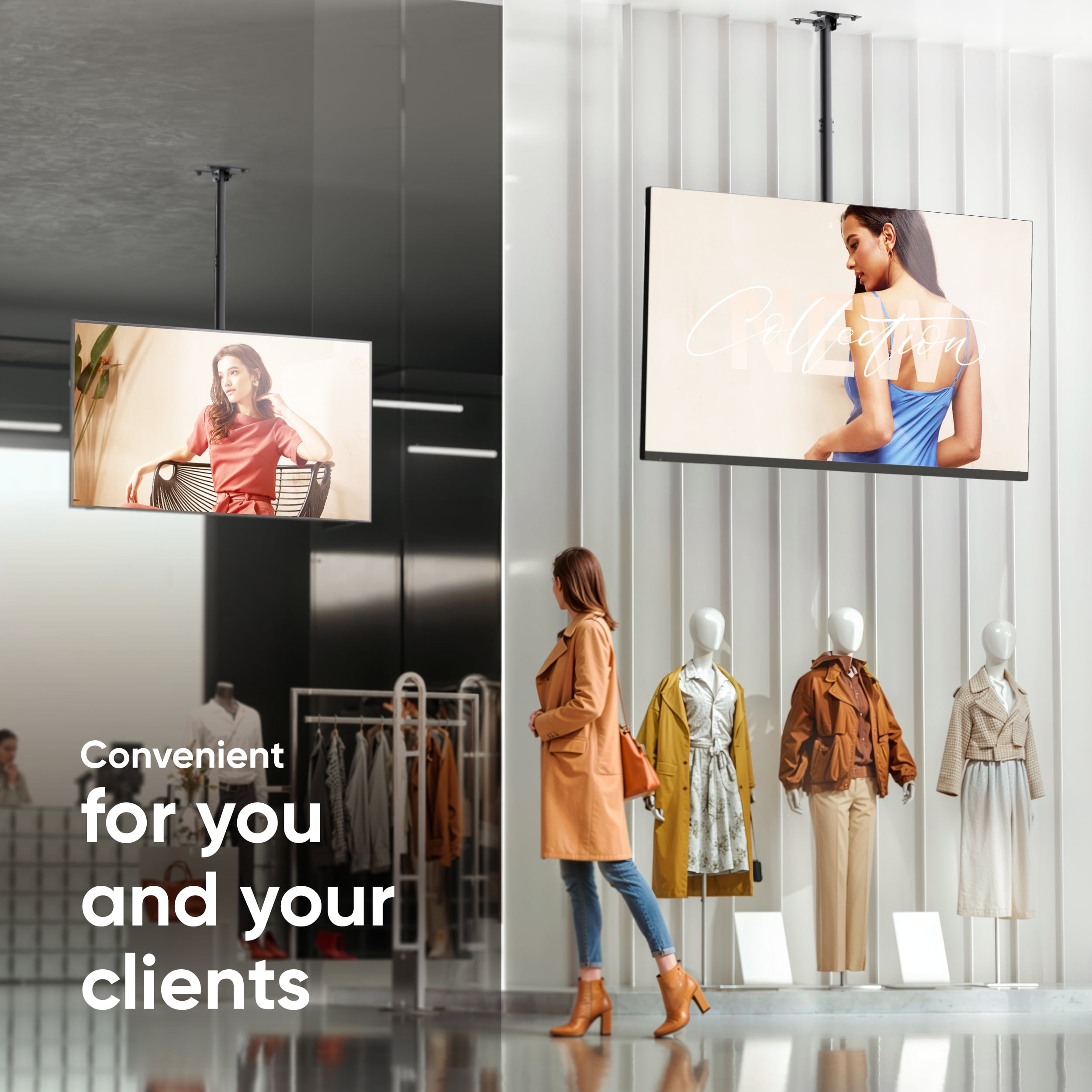 ONKRON Ceiling TV Mount for 32”-80” Flat/Curved Screens up to 150 lbs – Tilting Swiveling max 600x400 VESA