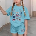 thumbnail image 4 of BFHHYA Girls 4th of July Sets 2-Piece Outfit Bow Print Short Sleeve Shirts Elastic Waist Shorts Youth Casual Loose Set 3-15 Years, 4 of 5