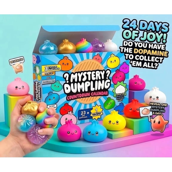 Mystery Dumpling Squishy Advent Calendar 2026 - 24 Days Christmas Countdown Blind Box, Pack of Random Bao Bun Squeeze Toys, Sensory Stress Relief Fidget Set Crazy Gifts for Fun
