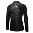 thumbnail image 6 of Nmnitkp Men's Sequin Blazer Jacket Black Contrast Lapel Single‑Button Long Sleeve Suit Coat for Party Stage Show Holiday Nightclub Special Event Wear Black,XL, 6 of 6