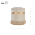 thumbnail image 3 of New Pacific Direct Suri 18" Round Velvet Fabric Fringe Storage Ottoman in Cream, 3 of 7