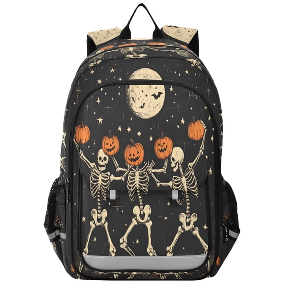 FORMRS Unisex School Backpack 17" Student Travel Bag with Laptop Compartment, Black Halloween Dancing Skeleton