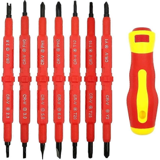 7 Pieces Electrician Insulated Screwdriver Set - Strong Electromagnetic Insulated Screwdriver Set - 500V - Multifunction - 14 in 1 Chrome Vanadium All