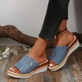 thumbnail image 2 of Women's Denim Wedge Slides Sandals Trendy Casual Peep Toe Platform Slip on High Heels Beach Dress Slippers, 2 of 6