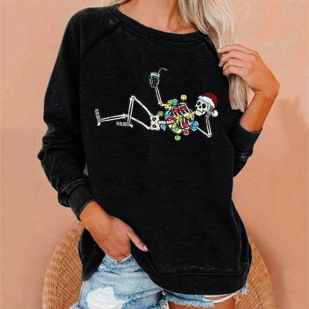 

jsaierl Graphic Sweatshirts for Women Cartoon Printed Christmas Sweatshirt Crewneck Long Sleeve Casual Tops for Women Lightweight Sweatshirts for Date Night