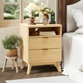 thumbnail image 2 of Modern Fluted Nightstand, Wood Bedside Table with USB Ports and Outlets, 2 Drawers and Open Shelf, Accent Night Stand End Table with Legs (1pcs, Oak), 2 of 8