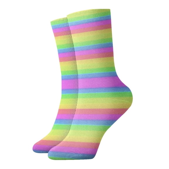 Womens Ankle Quarter Socks Pastel Rainbow Striped Mens Printed Crew Socks