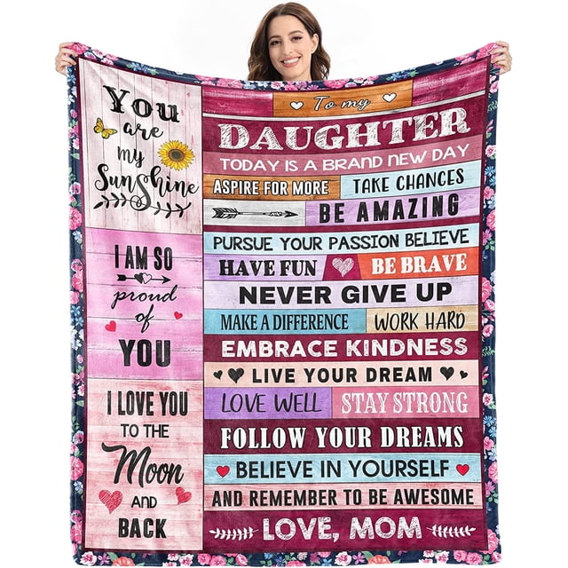 LHSHID Gift for My Daughter Blanket from Mom as Birthday Present I Love You Letter to Her Ultra Soft Flannel Fleece Light Weight Bed Throw 50x60in
