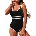 thumbnail image 2 of Women'S Color Block One-Piece Athletic Swimsuit Sports Tummy Control Cheeky Bathing Suits White S, 2 of 9