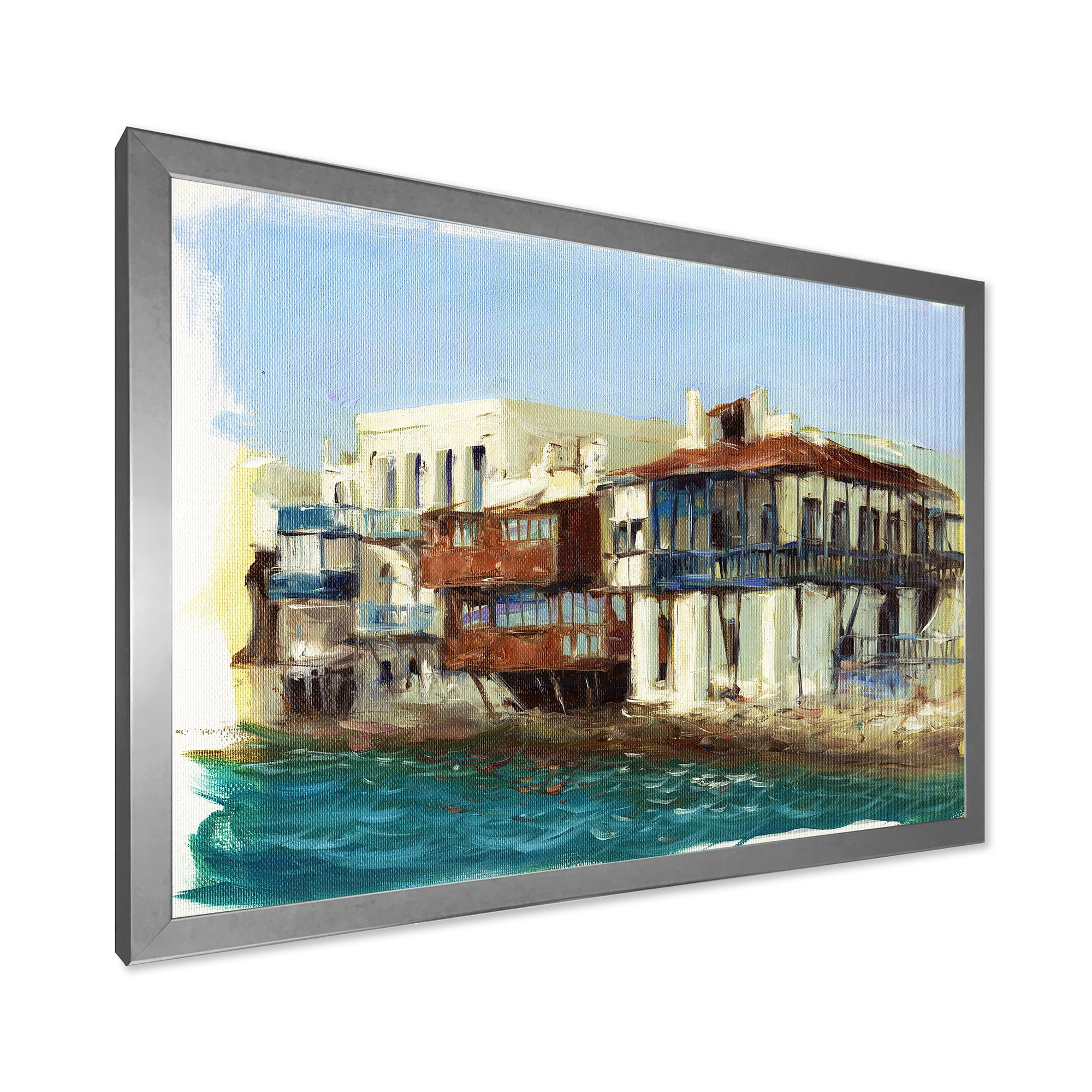Designart 'Impression Old Houses On The Island of Mykonos Greece' Nautical & Coastal Framed Art Print