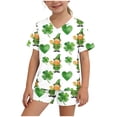 thumbnail image 2 of Girls Boys St. Patrick's Day Outfits 2PC Comfy Casual Printed Short Sleeve V Neck Pullover Top with Shorts Sets with Pockets Army Green 2 7-8 Years, 2 of 7