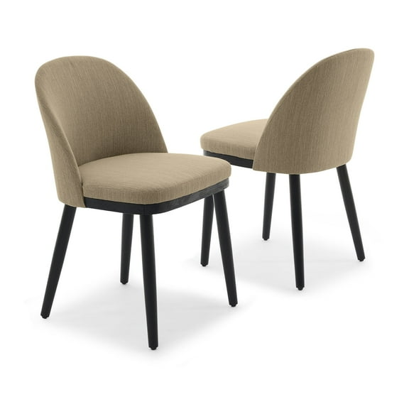 OUTGOODS Set of 2 Upholstered Dining Chairs, Modern Linen Fabric, Wood Legs