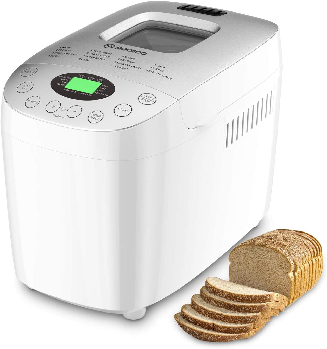 15 Programs 600W COSTWAY Bread Maker 3 Loaf Sizes 1 Hour Keep Warm 3 Crust Colors 15 Programmable Multifunctional Bread Machine with 15 Programs,Automatic 15 Hours Delay Timer 