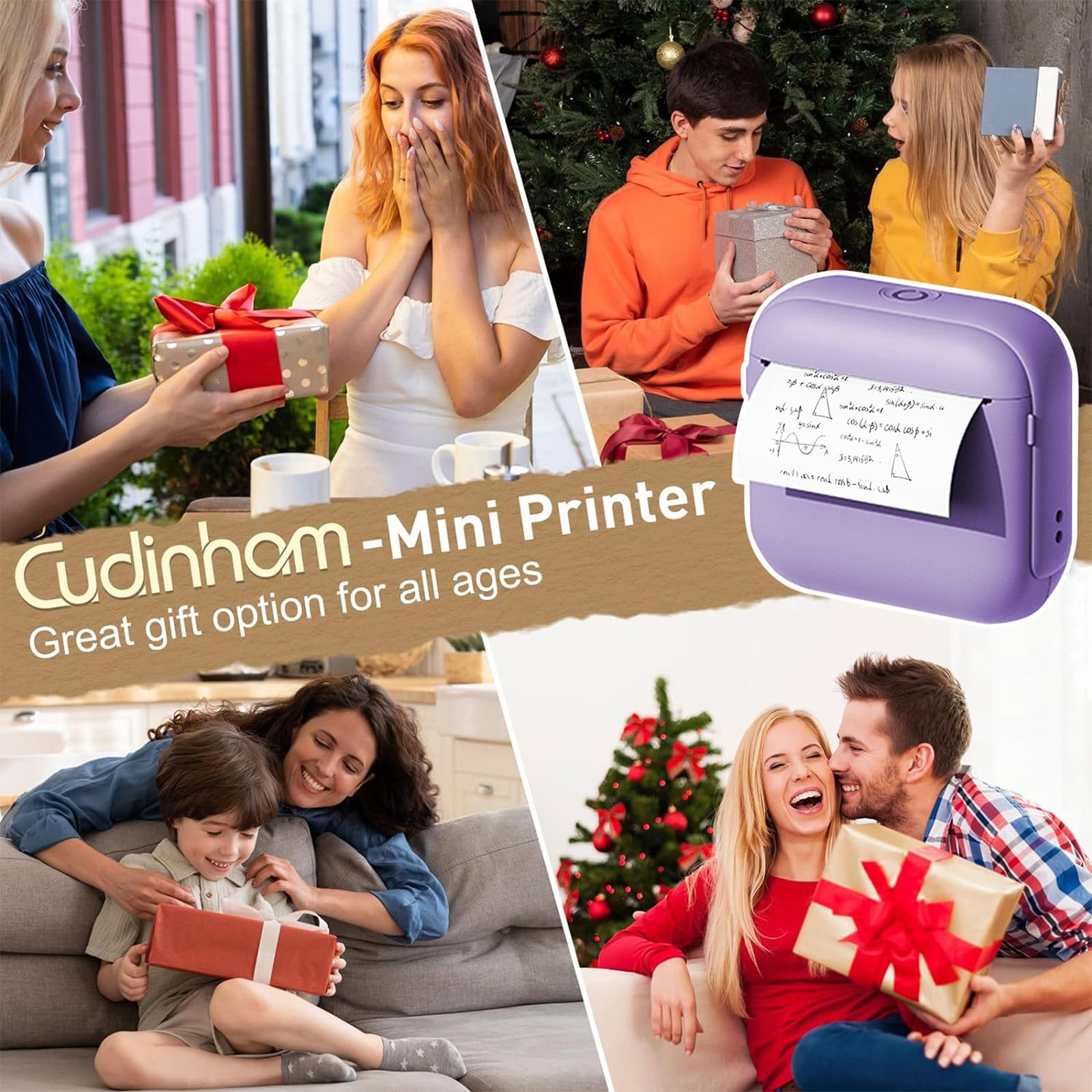 Cagogo Thermal Label Printer, Bluetooth Barcode Printer Portable Wireless, Inkless Adhesive Label Maker for Home Office Shipping, Teen Photo Mini Printer