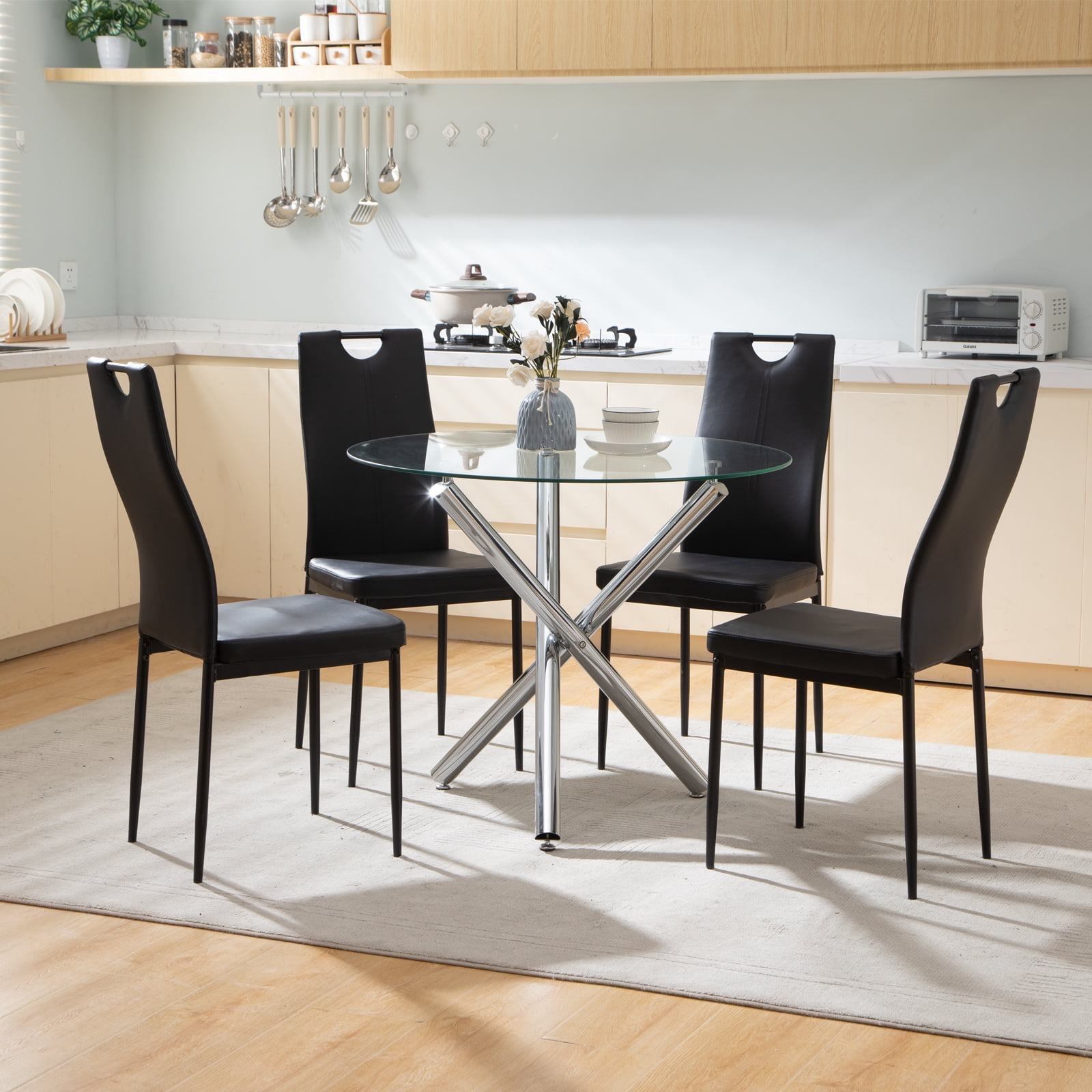 Nopurs Dining Room Table Set for 4,Modern Tempered Glass Dining Table