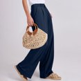 thumbnail image 3 of WTOBBY Women's Linen Casual High Waist Wide Leg Straight Cotton Button Trousers with Comfortable Fit for Fashionable Summer Outfits ,Navy 2XL, 3 of 6