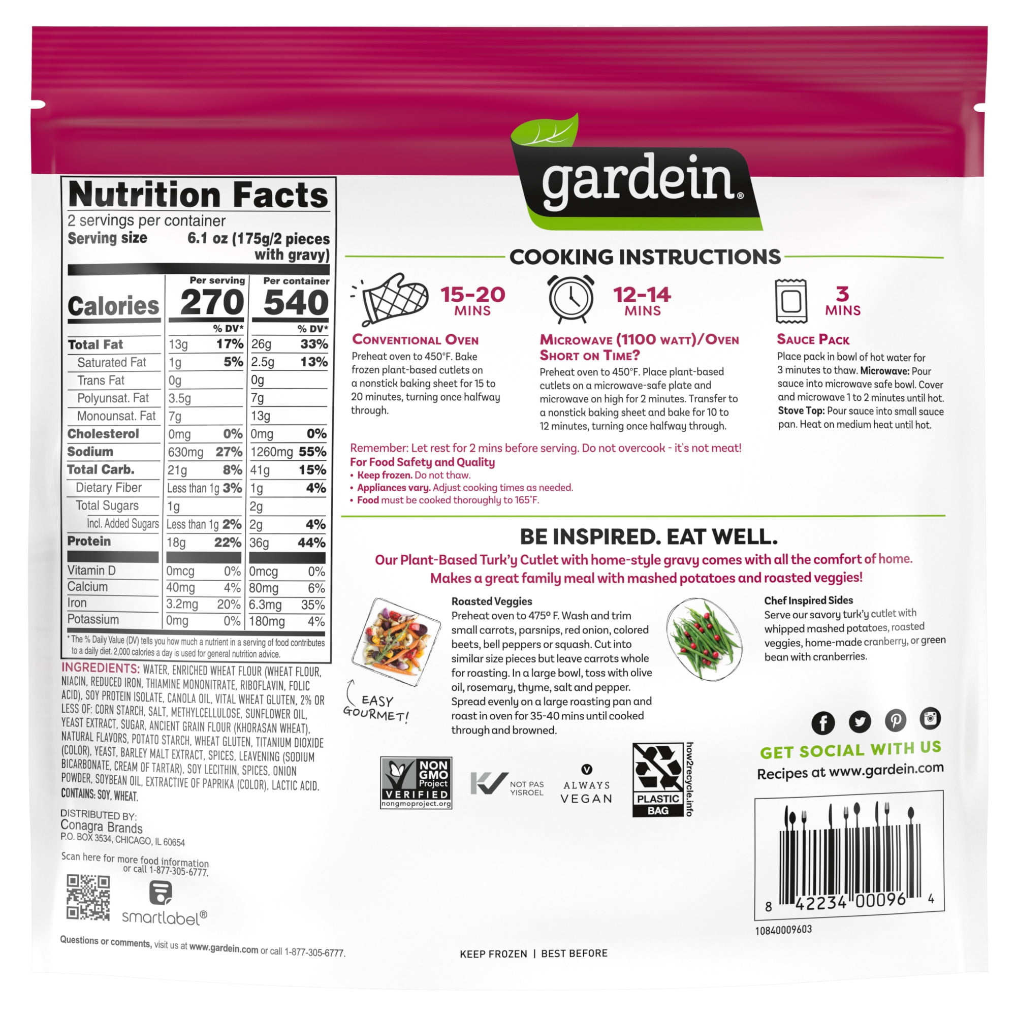 Gardein Plant-Based Lightly Breaded Turk'y Cutlets, Vegan, Frozen Meat Alternative, 12.3 oz.