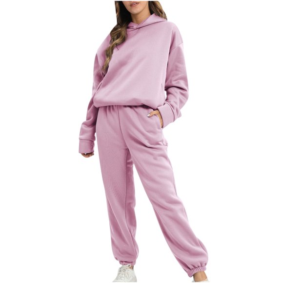 PEZHADA Automne Hiver Ensembles 2 Pcs pour Femmes Ensembles Assortis de Détente Ensemble Deux Pièces Manteau à Manches Longues Pantalon Ensemble de Vêtements d'Intérieur Pyjama Décontracté et Confortable Survêtement Rose