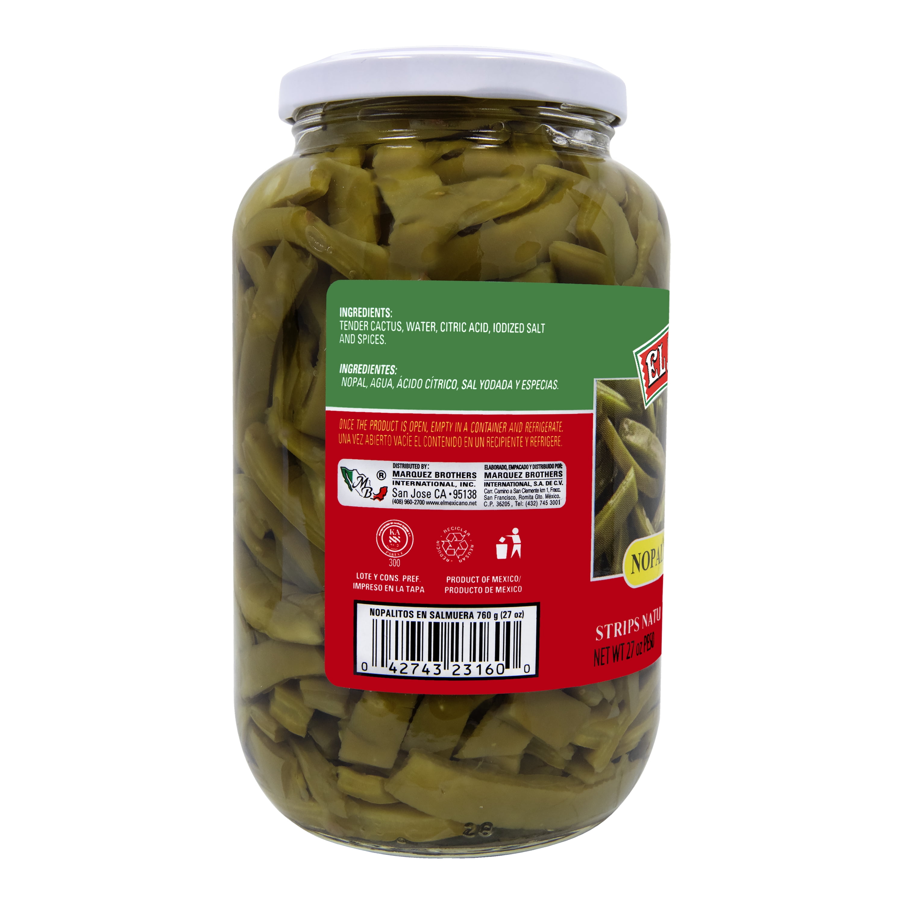 (4 pack) El Mexicano Nopalitos Naturales, Strips Natural Tender Cactus, 27 oz Jar