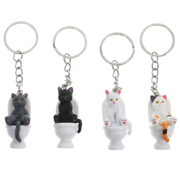 4Pcs Cartoon Keychain Cute Toilet Cat Keychain Novelty Toilet Kitten Hanging Charm Keyring