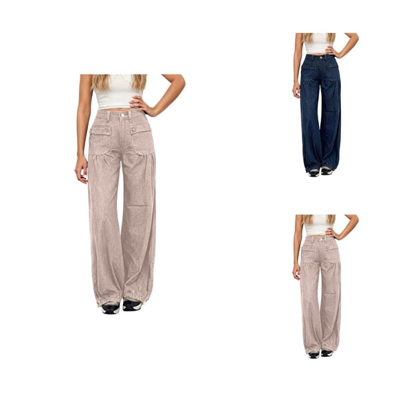 Jeans for Women 2026 Trendy Mid Waist Loose Fit Tapered Denim Pants with Pockets Vintage Non Stretch Jean Pants