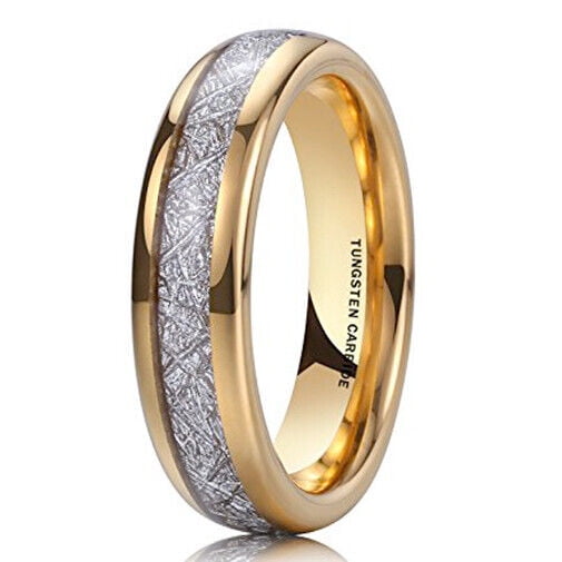 Wedding Ring for Women 6mm Gold Tungsten Wedding Band Inspired Meteorite