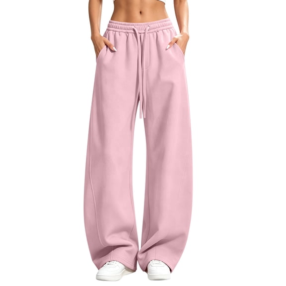 ZHYou No Boundarie Womens Wide Leg Sweatpants Drawstring High Waisted Curved Seam Soft Loose Casual Jogger Pants with Pockets,Pink,Size 3XL