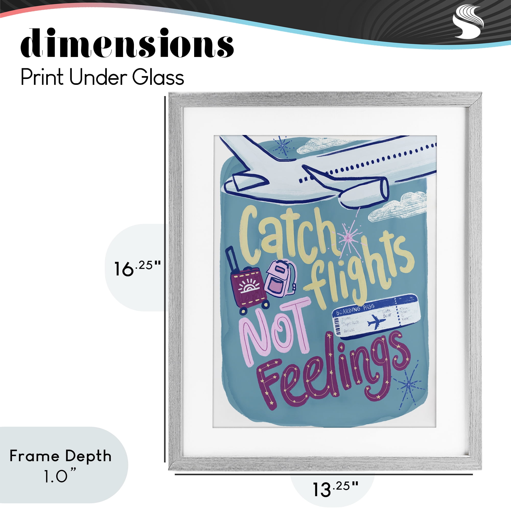 Stupell Industries Catch Flights Not Feelings Gray Framed Print Under Glass, design by Connie Summers