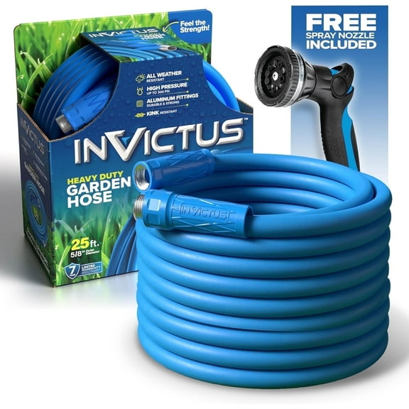 Invictus 25 Ft Garden Hose with Sprayer Nozzle, 2 Layer Heavy Duty Drinking Hose, Kink Resistant Water Hose, Easy Connect Fittings, 400 PSI