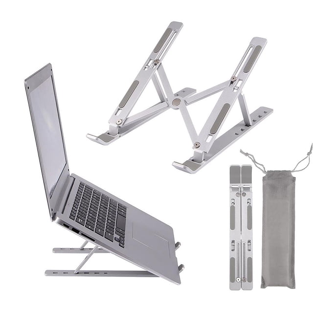 Seitruly Soporte para computadora portátil de aleación de aluminio CNC Soporte plegable para computadora portátil con bolsa de transporte Elevador Computadoras de tableta Plata